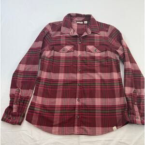 L.L.Bean Red Pink Green Plaid Stretch Flannel Shirt Size Small Cozy Lumberjack